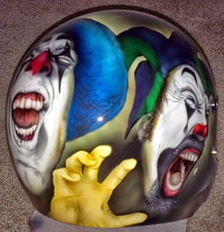 Crazy, screaming clown, clown, paint, airbrush, john gill, helmet, airbrushed helmets, art, custom